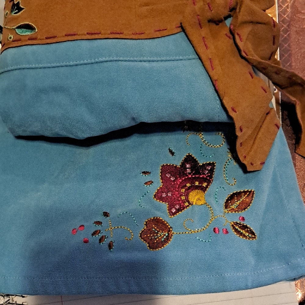 Embroidered Blue and Brown Mini Skirt